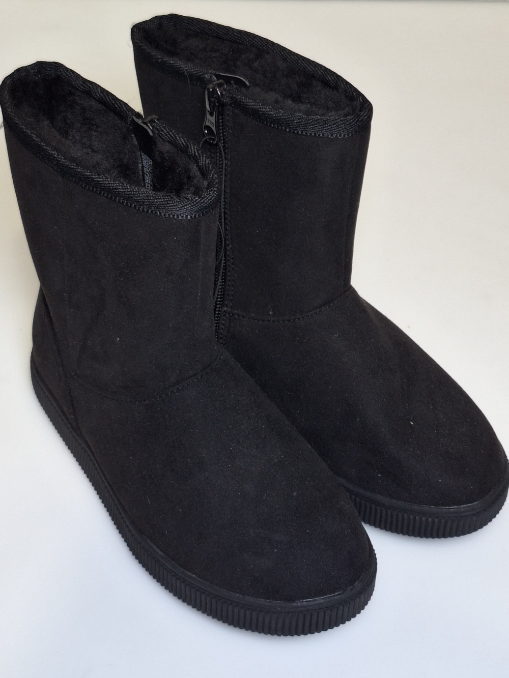 Black Winter Zip Faux Suede Ankle Boots Size 1